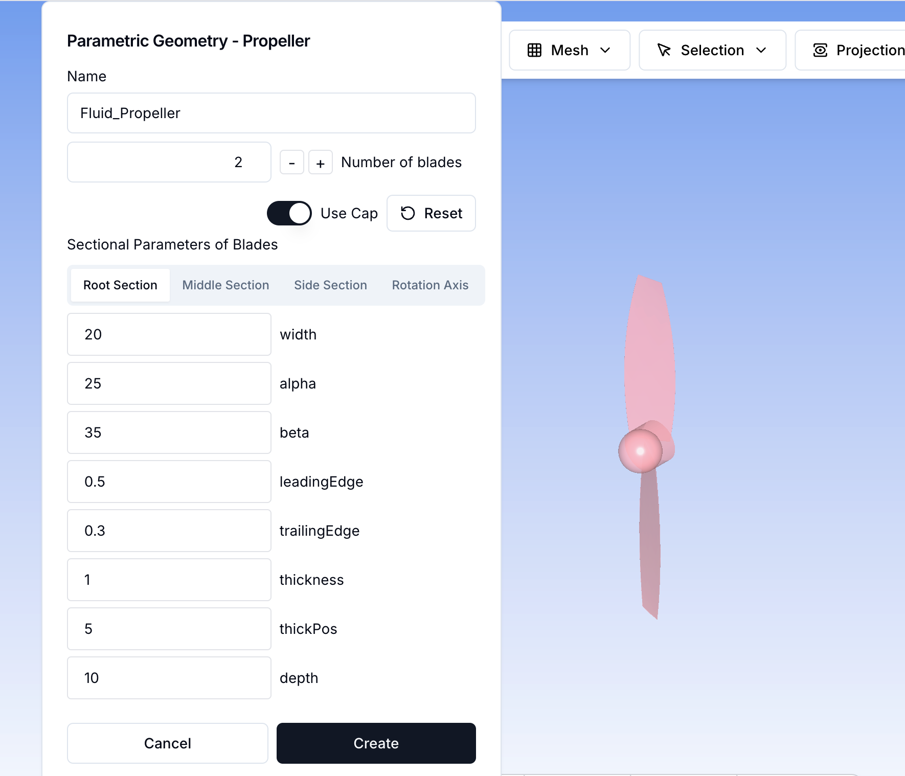 Propeller Design - Root, Middle, Side Sections