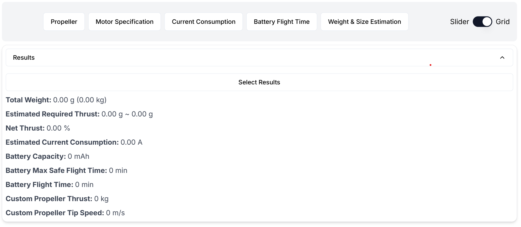 Figure 2. Drone calculator