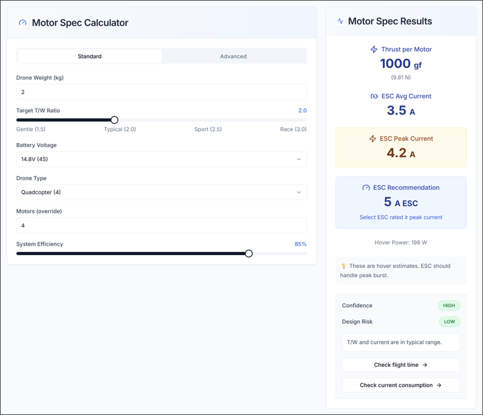 Figure 1. Motor Spec Calculator: Standard