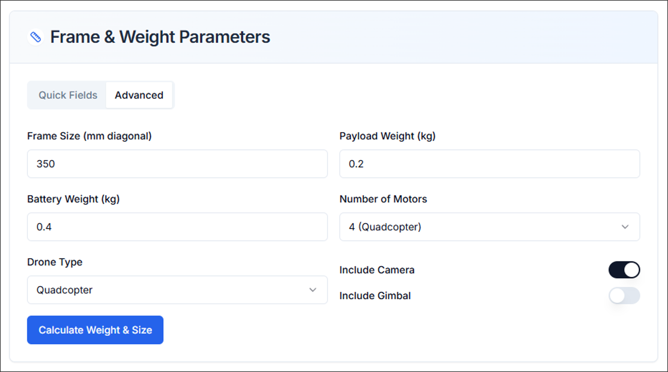 Figure 8. Weight &amp; Size Parameters