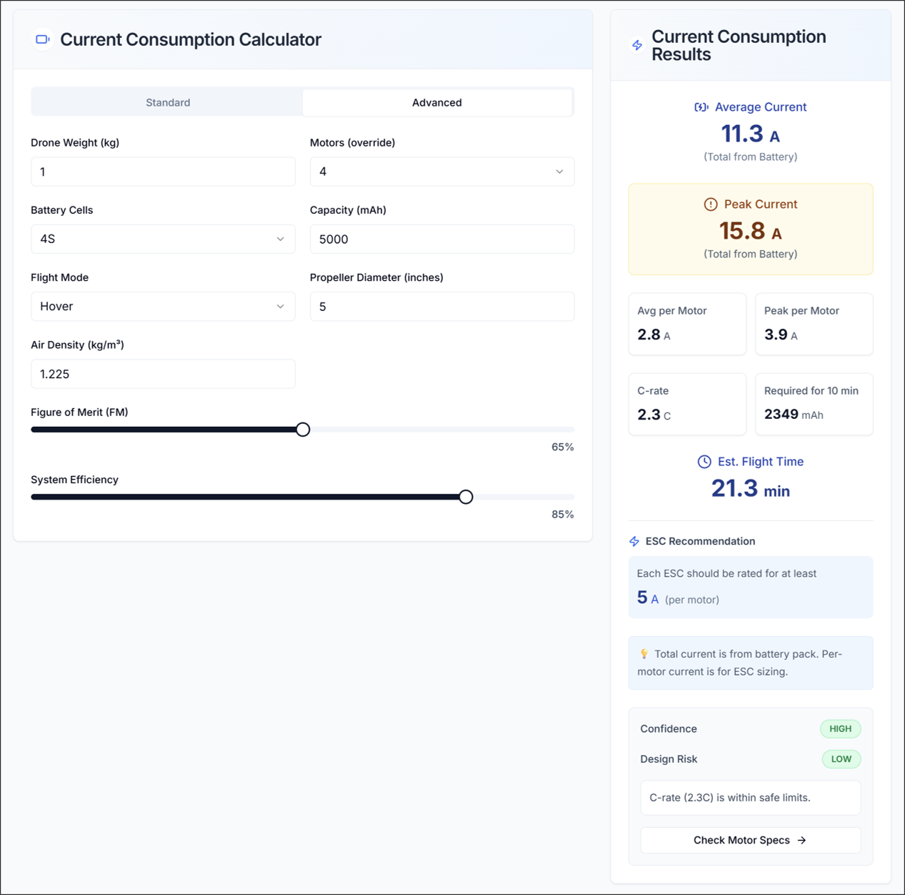 Figure 2. Current Consumption Calculator: Advanced