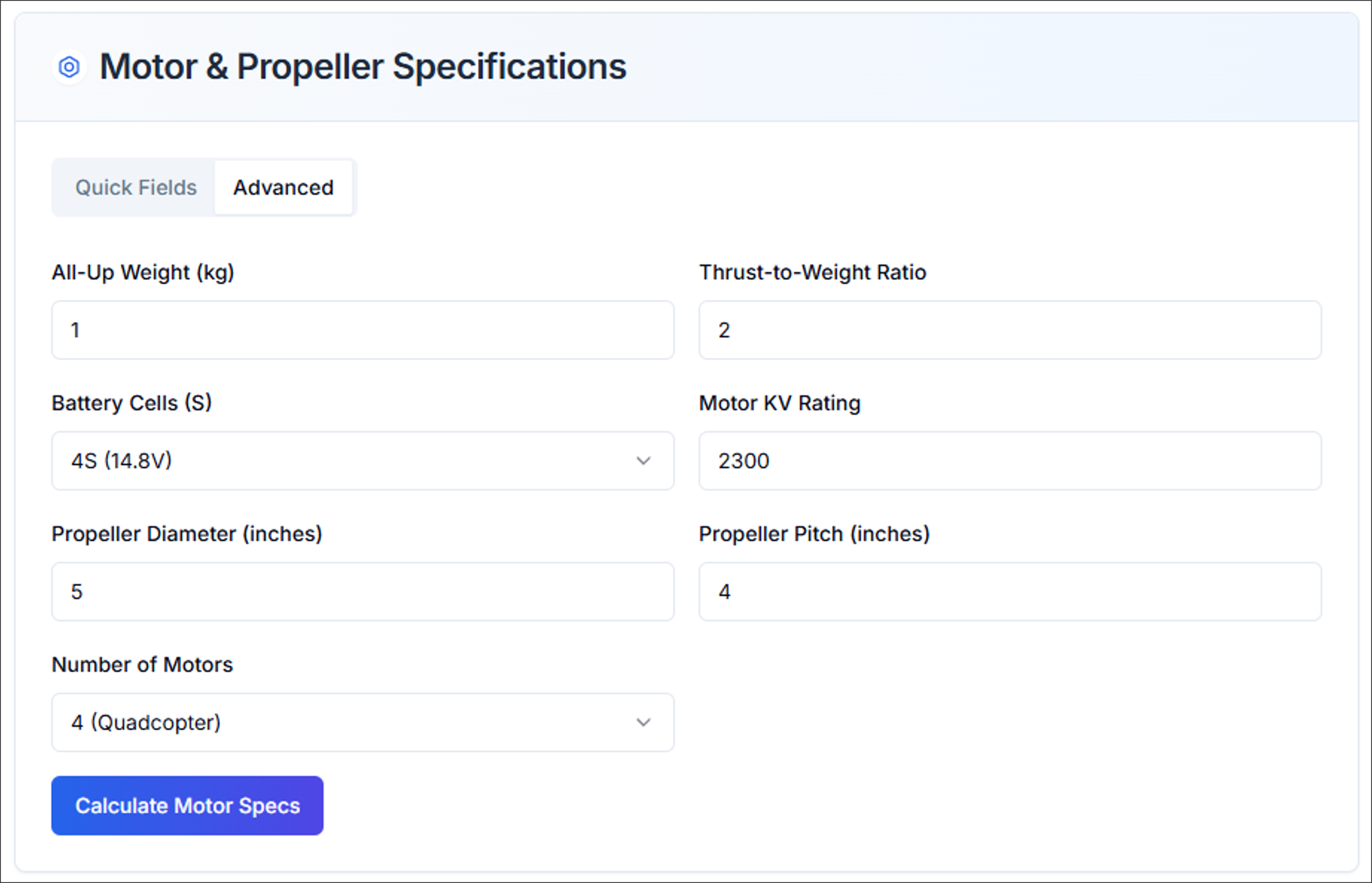 Figure 11. Motor Specification Parameters